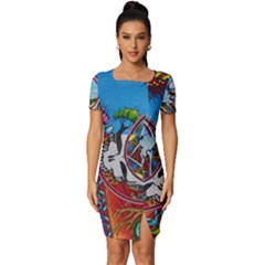 Grateful Dead Wallpapers Fitted Knot Split End Bodycon Dress by Sarkoni