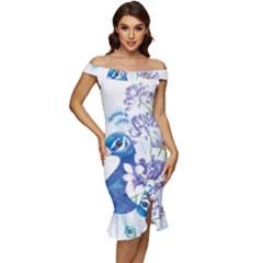 Peacock Off Shoulder Ruffle Split Hem Bodycon Dress by uniart180623