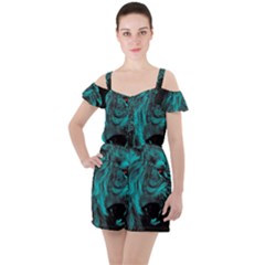 Angry Male Lion Predator Carnivore Ruffle Cut Out Chiffon Playsuit by uniart180623