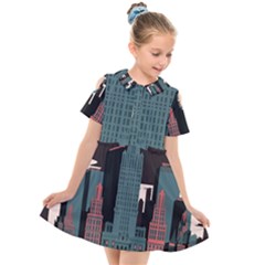 New York City Nyc Skyline Cityscape Kids  Short Sleeve Shirt Dress by uniart180623