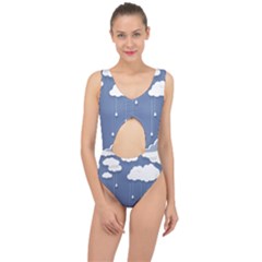 Clouds Rain Paper Raindrops Weather Sky Raining Center Cut Out Swimsuit by uniart180623
