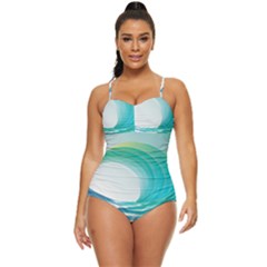 Tsunami Tidal Wave Wave Minimalist Ocean Sea Retro Full Coverage Swimsuit by uniart180623