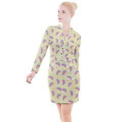Watermelon Wallpapers  Creative Illustration And Patterns Button Long Sleeve Dress by Ket1n9