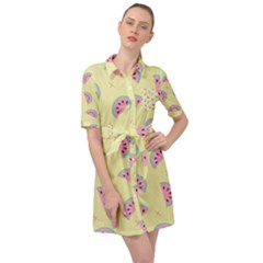 Watermelon Wallpapers  Creative Illustration And Patterns Belted Shirt Dress by Ket1n9