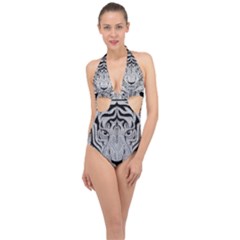 Tiger Head Halter Front Plunge Swimsuit by Ket1n9