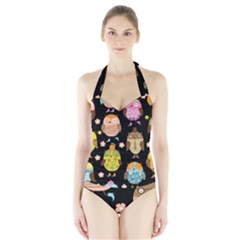 Cute Owls Pattern Halter Swimsuit by Ket1n9