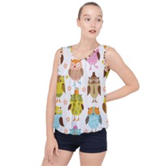 Cute Owls Pattern Bubble Hem Chiffon Tank Top by Ket1n9