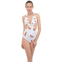 Fox Animal Wild Pattern Halter Front Plunge Swimsuit by Ket1n9