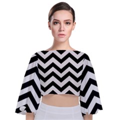 Black And White Chevron Tie Back Butterfly Sleeve Chiffon Top by Ket1n9