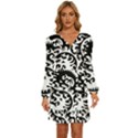 Ying Yang Tattoo Long Sleeve Waist Tie Ruffle Velvet Dress View1