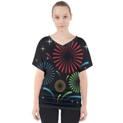 Fireworks With Star Vector V-neck Dolman Drape Top by Ket1n9
