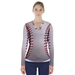 Baseball V-neck Long Sleeve Top by Ket1n9