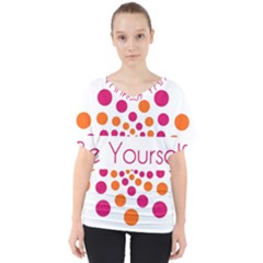 Be Yourself Pink Orange Dots Circular V-neck Dolman Drape Top by Ket1n9
