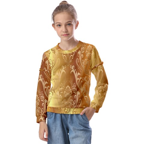 Golden Pattern Vintage Gradient Vector Kids  Long Sleeve T-shirt With Frill  by Ket1n9
