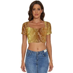 Golden Pattern Vintage Gradient Vector Short Sleeve Square Neckline Crop Top  by Ket1n9