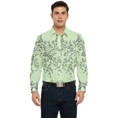 Illustration Of Butterflies And Flowers Ornament On Green Background Men s Long Sleeve Pocket Shirt  by Ket1n9