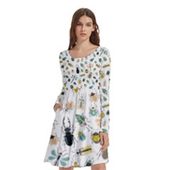 Insect Animal Pattern Long Sleeve Knee Length Skater Dress With Pockets by Ket1n9