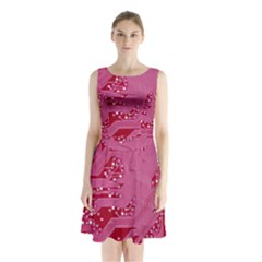 Pink Circuit Pattern Sleeveless Waist Tie Chiffon Dress by Ket1n9