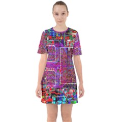 Technology Circuit Board Layout Pattern Sixties Short Sleeve Mini Dress by Ket1n9
