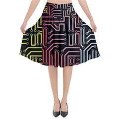Circuit Board Seamless Patterns Set Flared Midi Skirt by Ket1n9