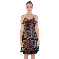 Circuit Board Seamless Patterns Set Ruffle Detail Chiffon Dress by Ket1n9