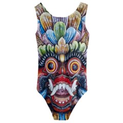Wood Sculpture Bali Logo Kids  Cut-out Back One Piece Swimsuit by Ket1n9