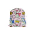 Seamless-pattern-with-many-funny-cute-superhero-dinosaurs-t-rex-mask-cloak-with-comics-style-inscrip Drawstring Pouch (Medium) View1