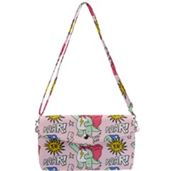 Seamless-pattern-with-many-funny-cute-superhero-dinosaurs-t-rex-mask-cloak-with-comics-style-inscrip Removable Strap Clutch Bag by Ket1n9
