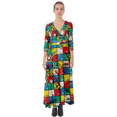 Snakes And Ladders Button Up Boho Maxi Dress by Ket1n9