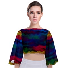 Watercolour-color-background Tie Back Butterfly Sleeve Chiffon Top by Ket1n9