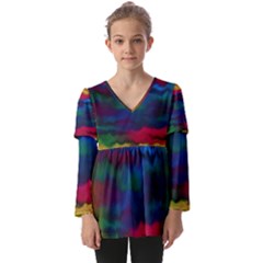 Watercolour-color-background Kids  V Neck Casual Top by Ket1n9