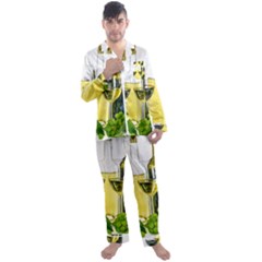 White-wine-red-wine-the-bottle Men s Long Sleeve Satin Pajamas Set by Ket1n9