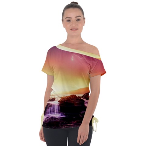 California-sea-ocean-pacific Off Shoulder Tie-up T-shirt by Ket1n9