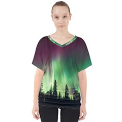 Aurora-borealis-northern-lights V-neck Dolman Drape Top by Ket1n9