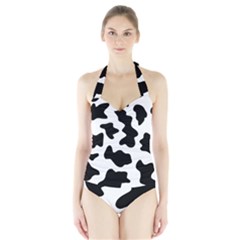 Animal-print-black-and-white-black Halter Swimsuit by Ket1n9