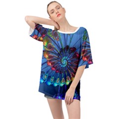 Top Peacock Feathers Oversized Chiffon Top by Ket1n9