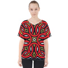 Traditional Art Pattern V-neck Dolman Drape Top by Ket1n9