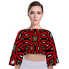 Traditional Art Pattern Tie Back Butterfly Sleeve Chiffon Top by Ket1n9