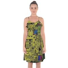 Technology Circuit Board Ruffle Detail Chiffon Dress by Ket1n9