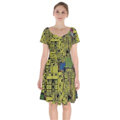 Technology Circuit Board Short Sleeve Bardot Dress by Ket1n9