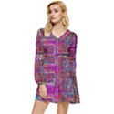 Technology Circuit Board Layout Pattern Tiered Long Sleeve Mini Dress View1