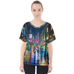 Abstract-vibrant-colour-cityscape V-neck Dolman Drape Top by Ket1n9