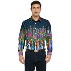 Abstract-vibrant-colour-cityscape Men s Long Sleeve Pocket Shirt  by Ket1n9