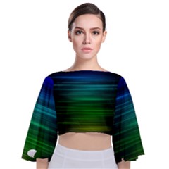 Blue And Green Lines Tie Back Butterfly Sleeve Chiffon Top by Ket1n9