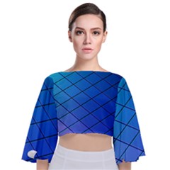 Blue Pattern Plain Cartoon Tie Back Butterfly Sleeve Chiffon Top by Ket1n9