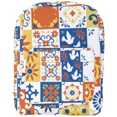 Mexican-talavera-pattern-ceramic-tiles-with-flower-leaves-bird-ornaments-traditional-majolica-style- Full Print Backpack by Ket1n9