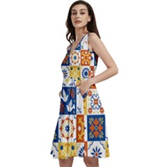 Mexican-talavera-pattern-ceramic-tiles-with-flower-leaves-bird-ornaments-traditional-majolica-style- Sleeveless V-neck Skater Dress With Pockets by Ket1n9