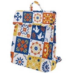 Mexican-talavera-pattern-ceramic-tiles-with-flower-leaves-bird-ornaments-traditional-majolica-style- Flap Top Backpack by Ket1n9