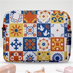 Mexican-talavera-pattern-ceramic-tiles-with-flower-leaves-bird-ornaments-traditional-majolica-style- Make Up Pouch (large) by Ket1n9