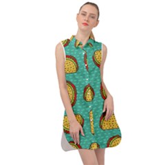 Taco-drawing-background-mexican-fast-food-pattern Sleeveless Shirt Dress by Ket1n9